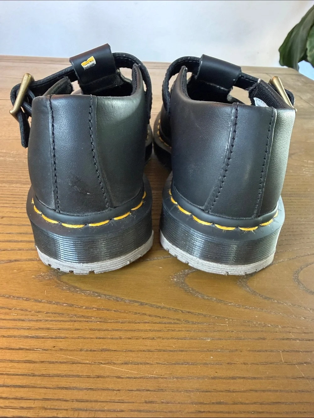 Dr. Martens Black T-Strap Dress Shoes with Yellow Stitching - Picture 4 of 6